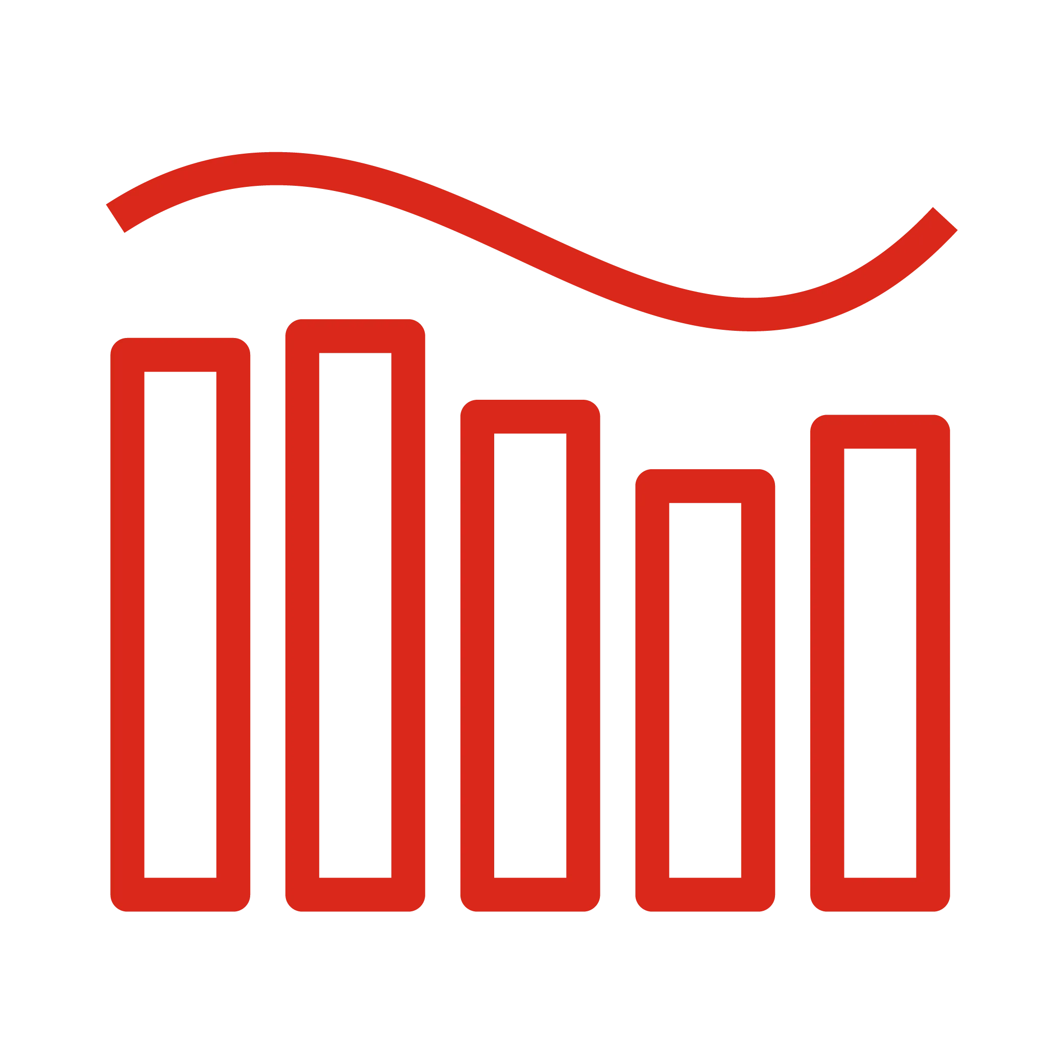 icon depicting simulation over a bar graph with varying levels