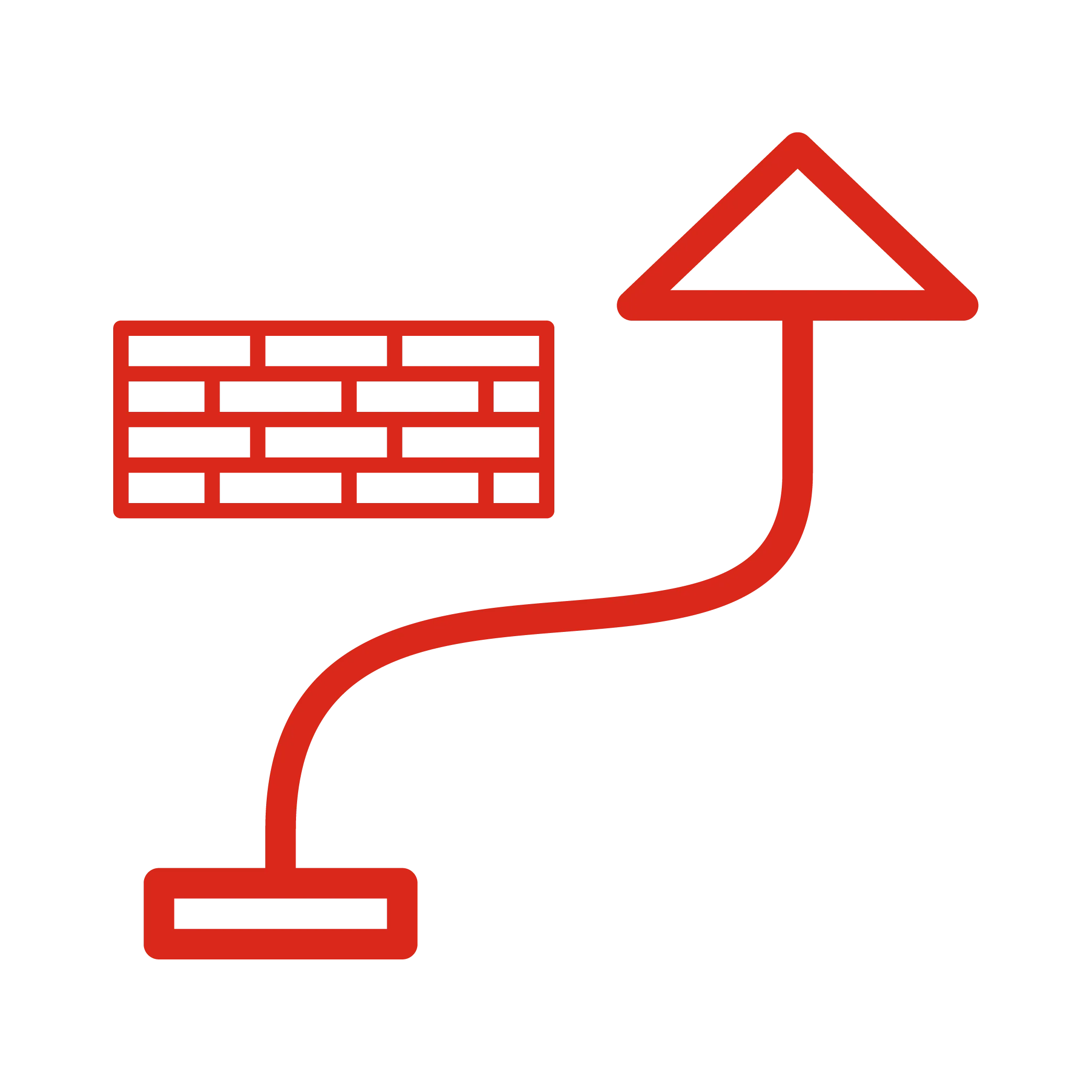 icon depicting an arrow avoiding a brick wall obstruction