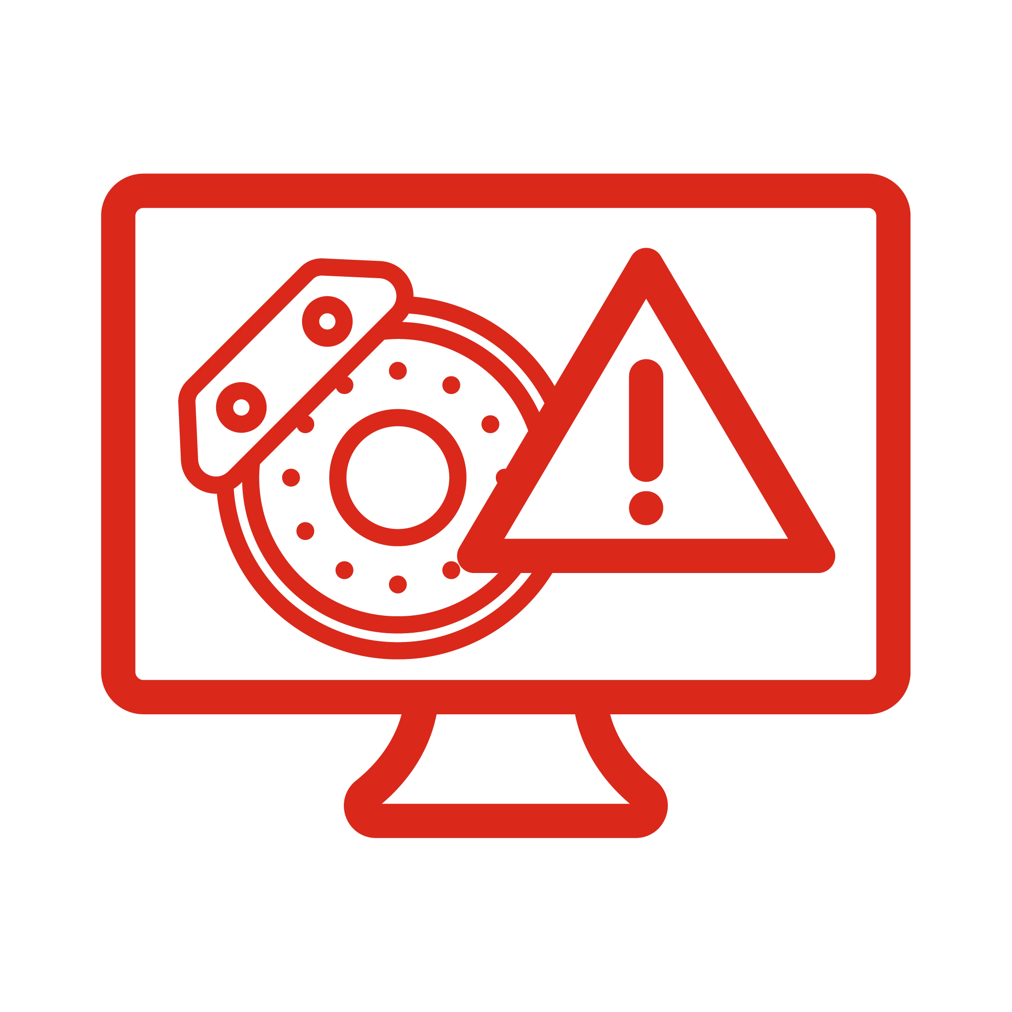 icon depicting a car part and warning sign inside of a computer monitor