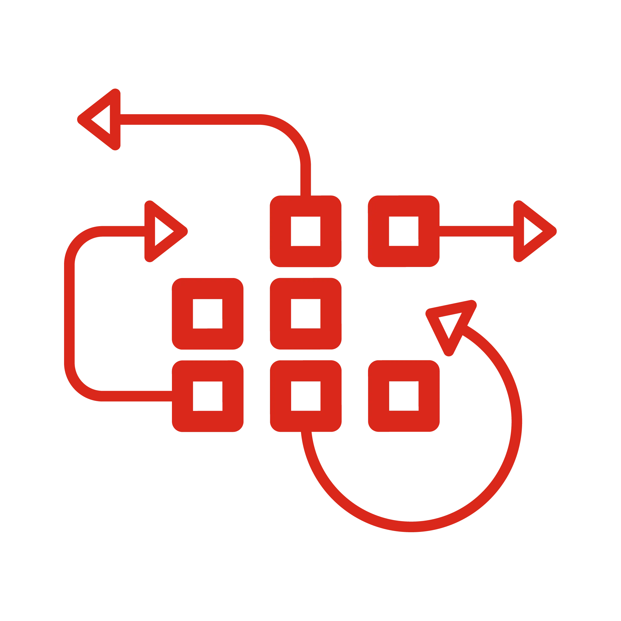 icon depicting squares and arrows pointing in different directions meant to represent agile planning