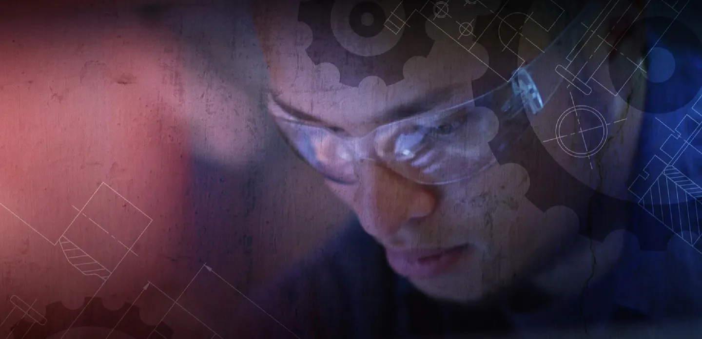 Design with face with industrial glasses for Titans of CNC
