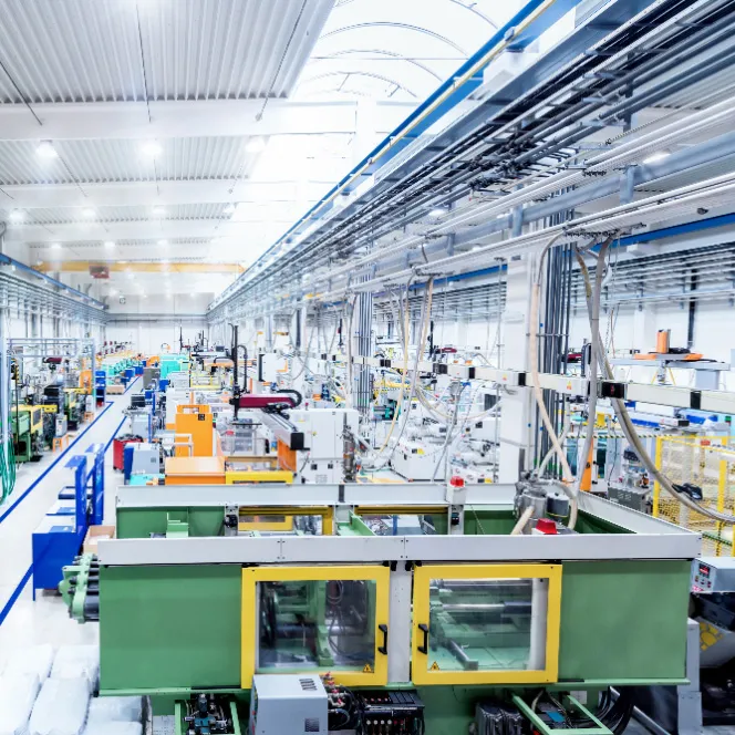 View of manufacturing shop floor with industrial equipment