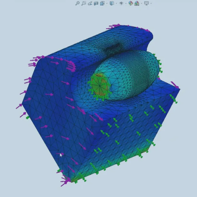 Screenshot of SOLIDWORKS Simulation showing Industrial Equipment