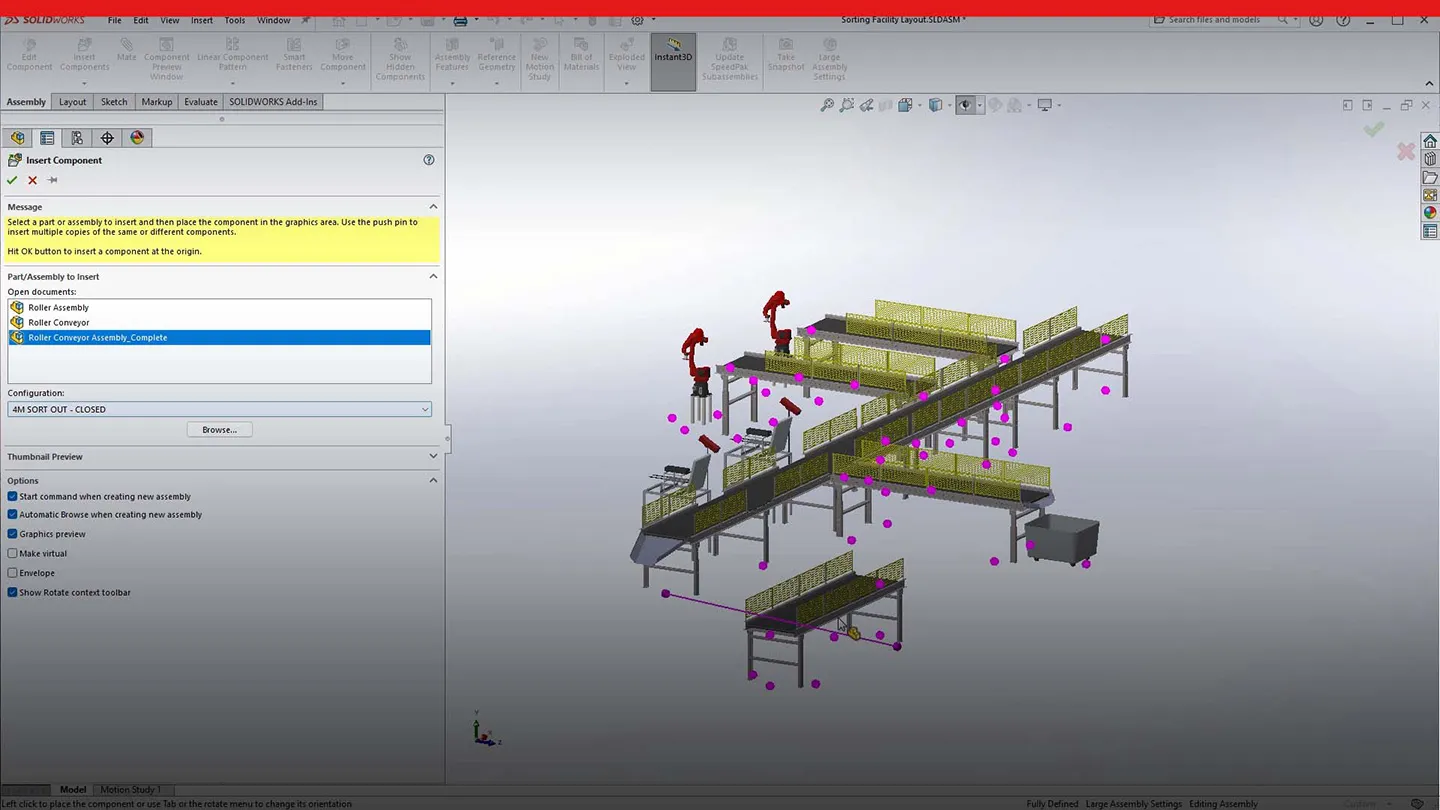 Screenshot of assemblies design with SOLIDWORKS 2023
