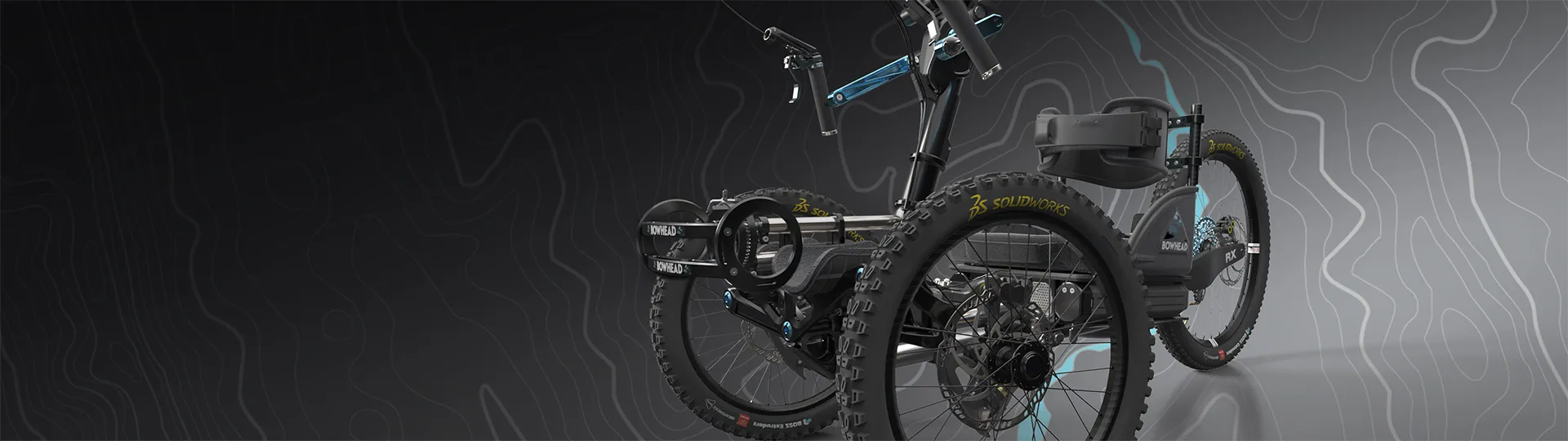 3D rendering of Bowhead adaptive e-bike on top map - SOLIDWORKS