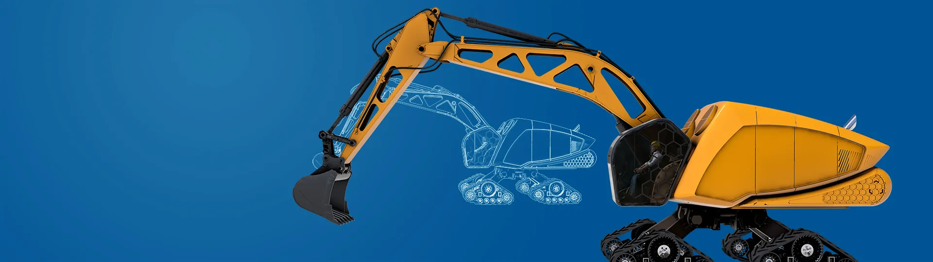 3D rendering with structural outline of Bee excavator - SOLIDWORKS Simulation