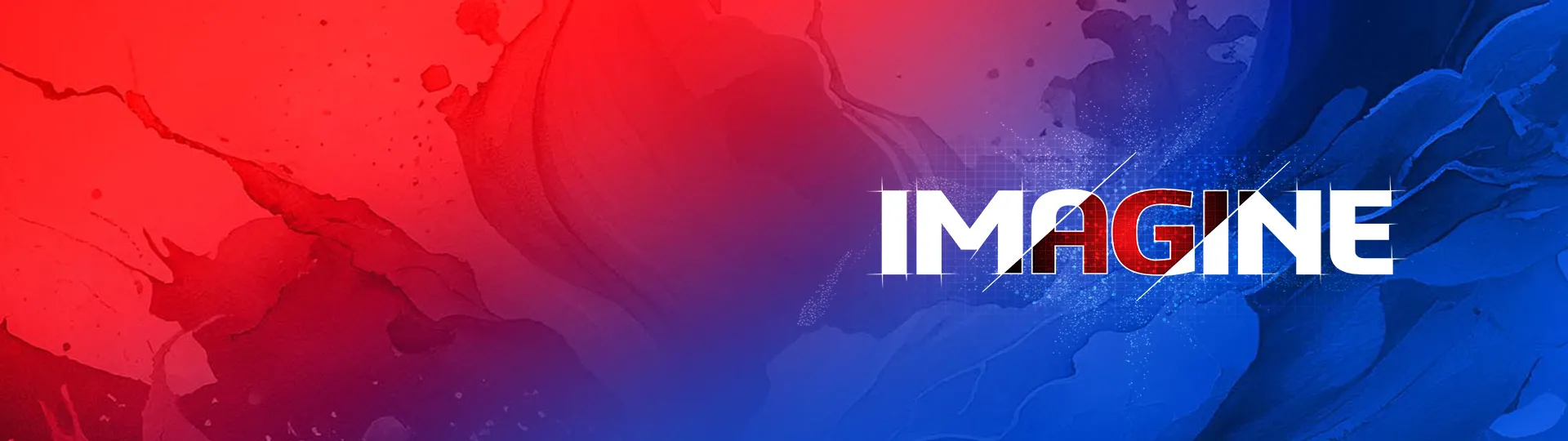 Blue and red colors swirled together and word "Imagine"