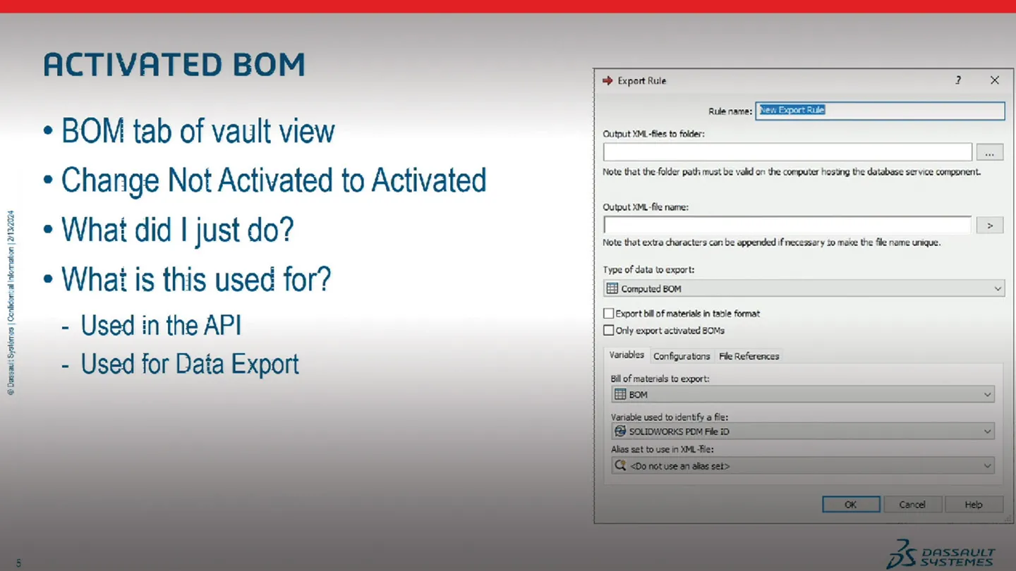 Presentation slide from SOLIDWORKS PDM Tips and Tricks - 3DEXPERIENCE World 2024