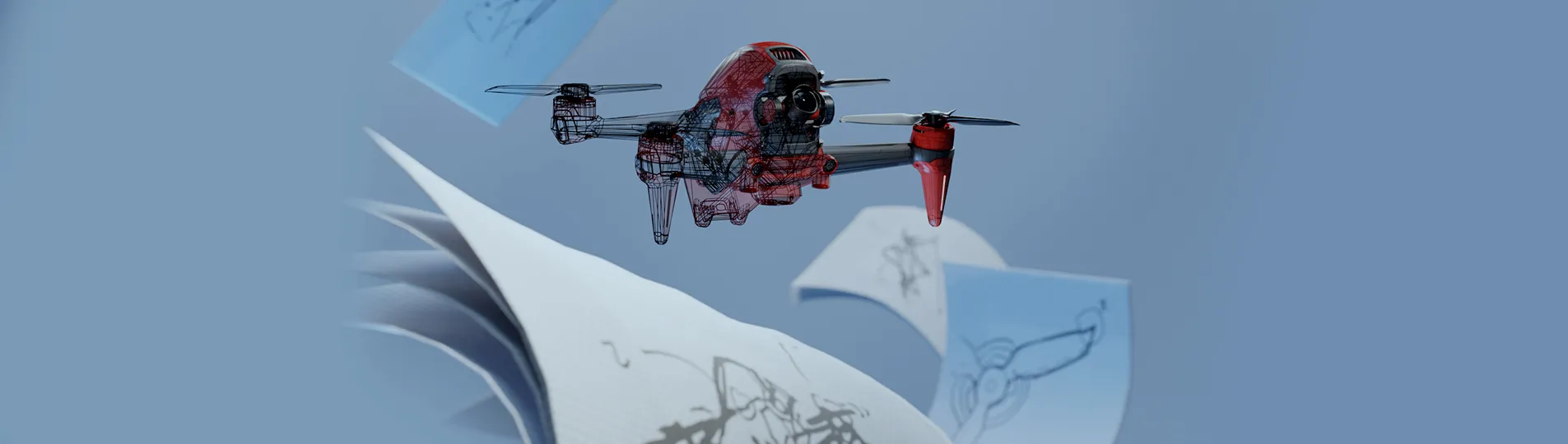 3D rendering of a red drone - SOLIDWORKS