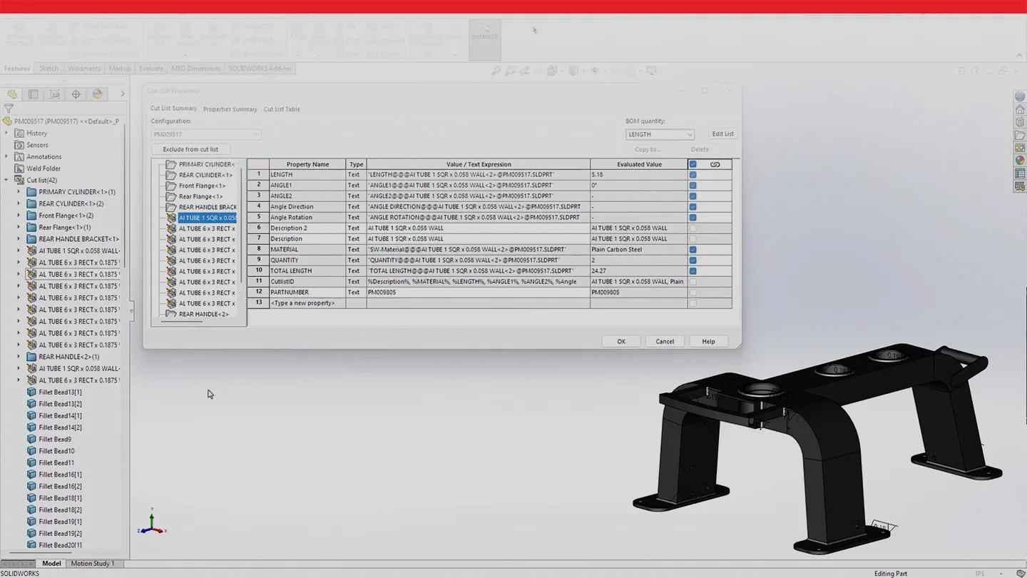 附有相关数据的零件的 SOLIDWORKS 2025 3D 模型
